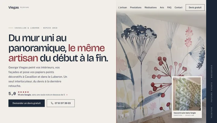 Démonstration : premier écran du site conçu pour Viegas Peinture, peinture & panoramiques.