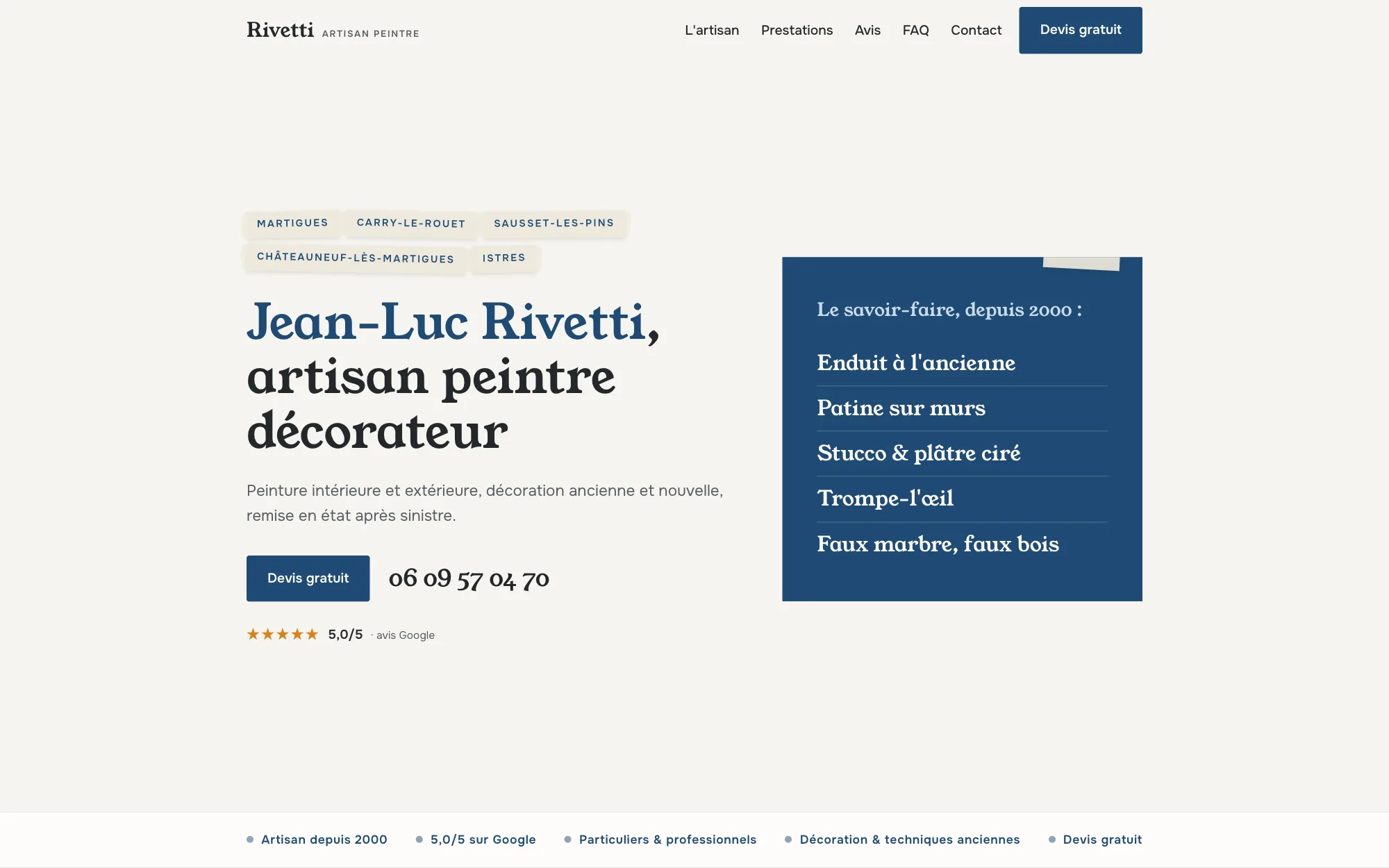 Page d’accueil du site de Jean-Luc Rivetti sur ordinateur.