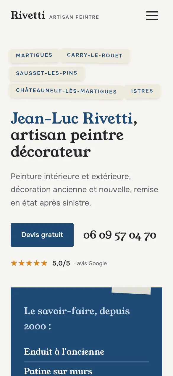 Le même site sur téléphone.